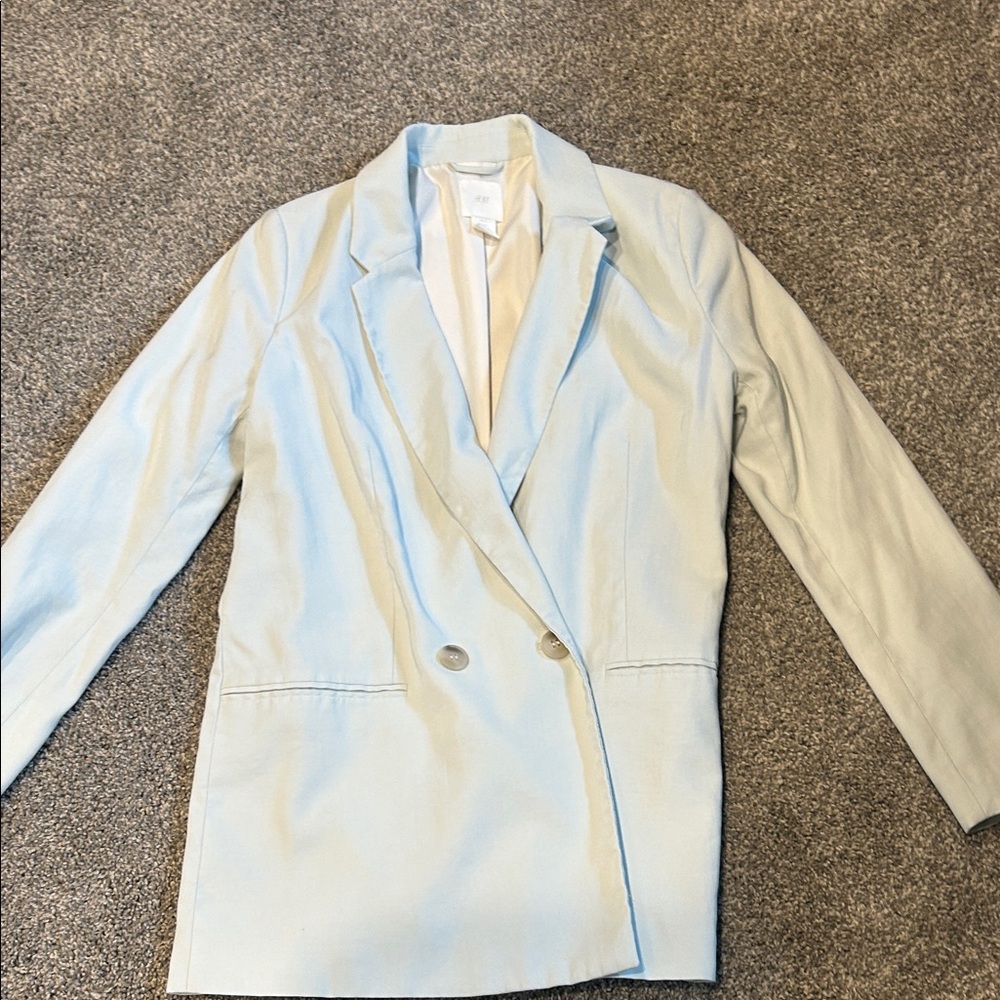 H&M Soft Blue Double-Breasted Blazer